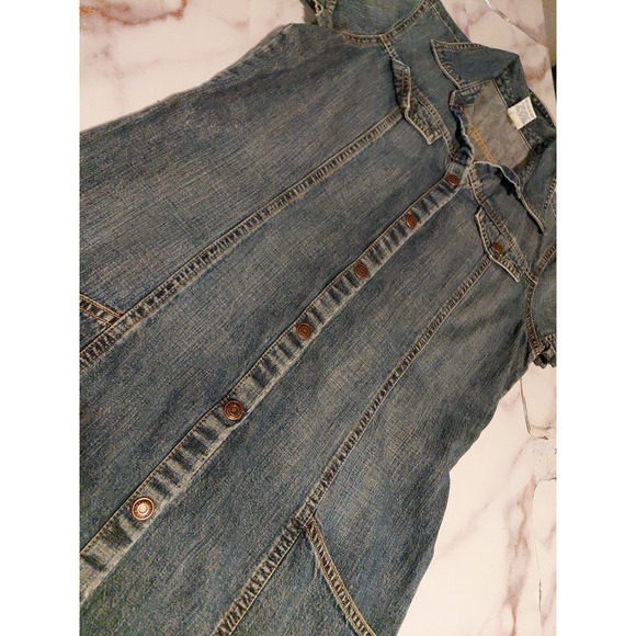 vintage Old Navy denim Dress Y2K fashion era short-sleeve denim shirt dress Sz 6 - Picture 5 of 15
